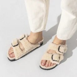 Cheap Birkenstock Arizona Big Buckle Lammeskind Teddy Eggshell