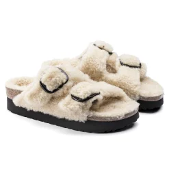 Cheap Birkenstock Arizona Big Buckle Lammeskind Teddy Eggshell