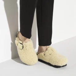 Best Sale Birkenstock Boston Big Buckle Platform Teddy Eggshell