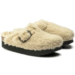 Best Sale Birkenstock Boston Big Buckle Platform Teddy Eggshell