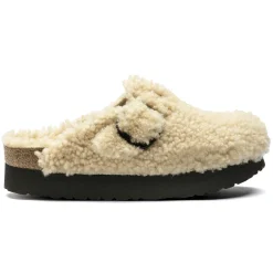 Best Sale Birkenstock Boston Big Buckle Platform Teddy Eggshell