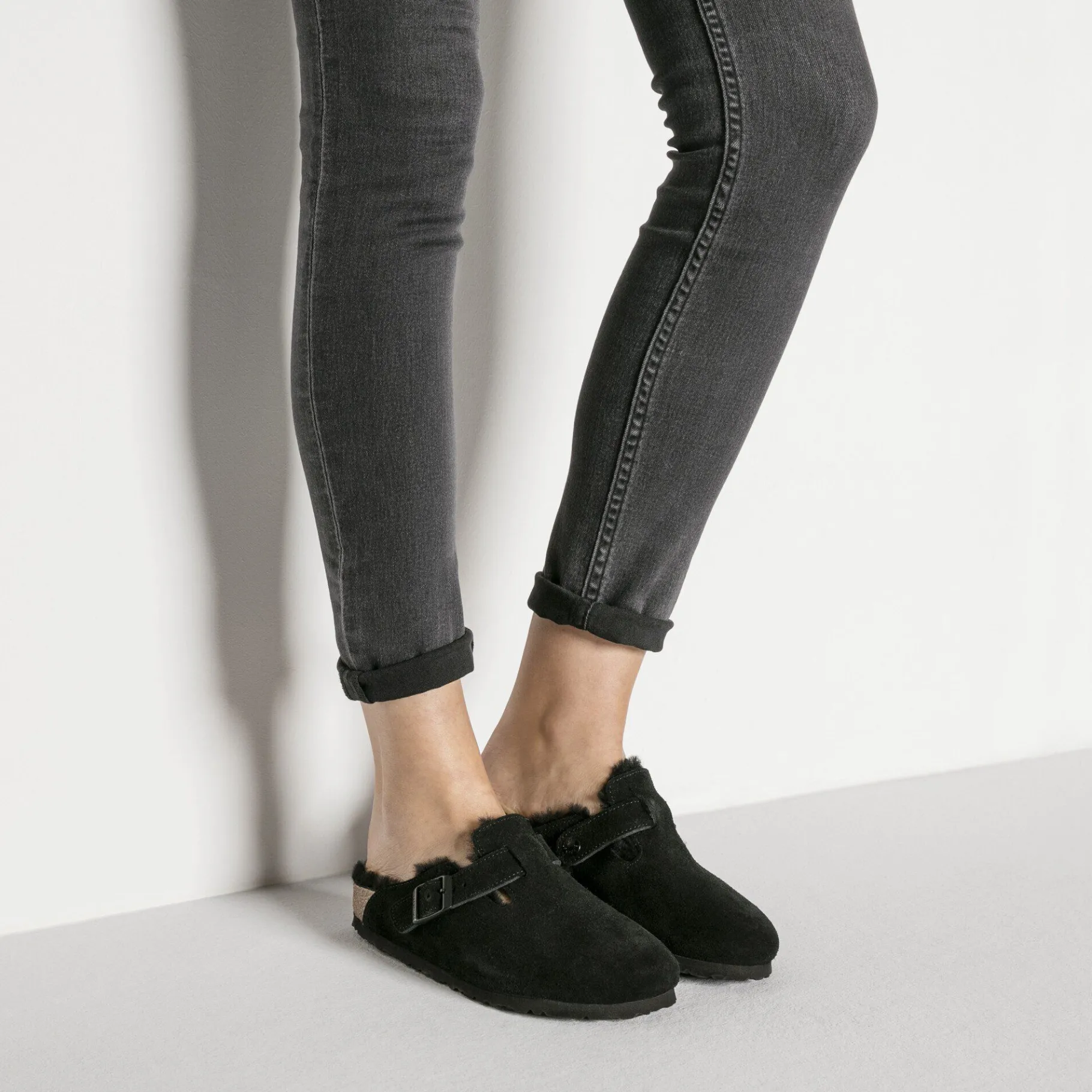 Sale Birkenstock Boston Lammeskind Black